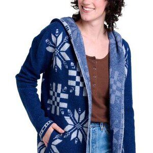 Toad & Co Merino Heartfelt Hoodie Women’s Size Medium Midnight Snowflakes